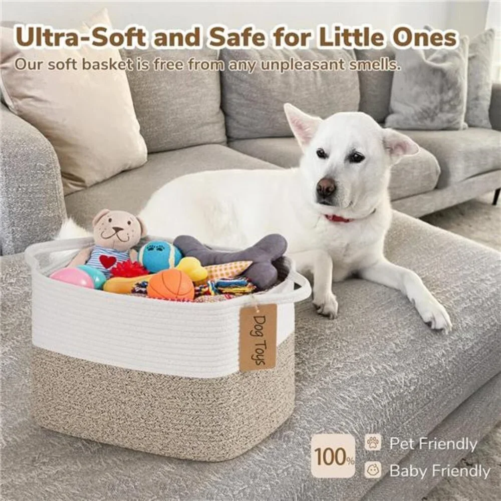 Cotton Rope Storage Basket Small Woven Bin with Handles for Toys Books Closet